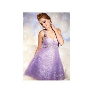 Mac Duggal Lavender Tulle Embellished One Shoulder Short Formal Dress Size 14